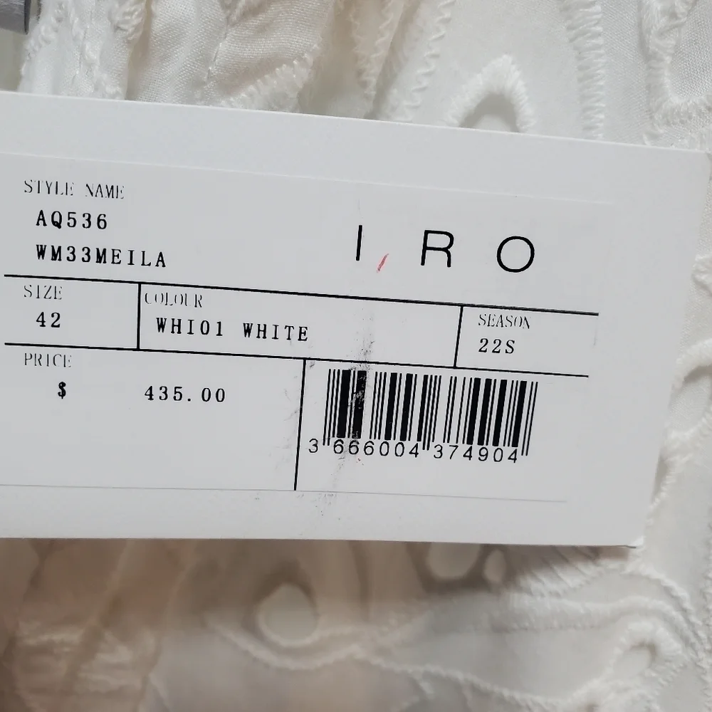 NWT IRO White Eyelet Ruffle Sleeve Dress - Size 42 / 10 - Picture 10 of 12